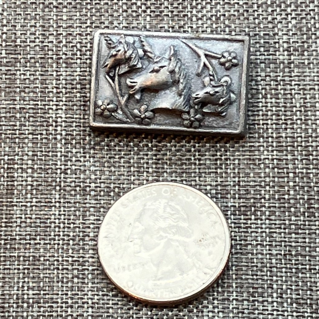 Torino Brooch Earrings Set 1in Unicorn Silver Pewter Vintage Fairytale Fantasy